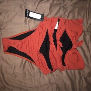 Burnt orange cut out one piece swimsuit
